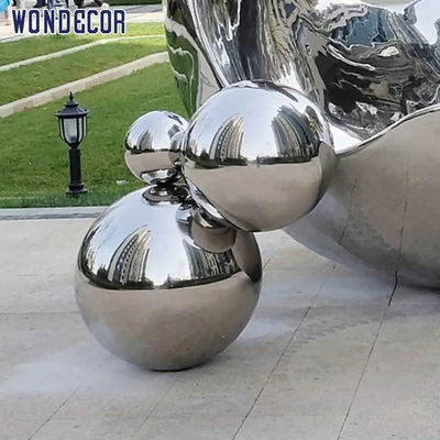 Large Outdoor Garden Mirror Polished Forged Metal Sculpture Hollow Sphere