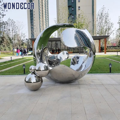Large Outdoor Garden Mirror Polished Forged Metal Sculpture Hollow Sphere