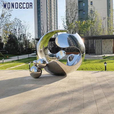 Large Outdoor Garden Mirror Polished Forged Metal Sculpture Hollow Sphere