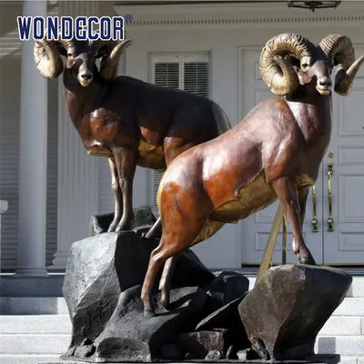 Metal animal decoration for outdoor zoos, life-size brass sculptures of plate goats