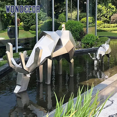 Geometric Polyhedral Deer Forged Metal Sculpture 120cm For Outdoor Decoration