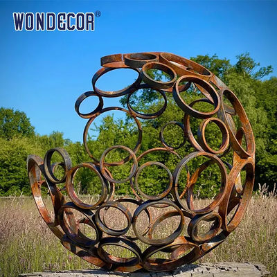 Circular Splicing Spherical Corten Steel Sculpture 120cm For Garden