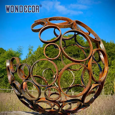Circular Splicing Spherical Corten Steel Sculpture 120cm For Garden