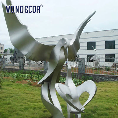 Geometry Mirror Stainless Steel Sculpture Peace Dove And Young Bird