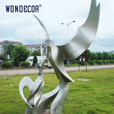 Geometry Mirror Stainless Steel Sculpture Peace Dove And Young Bird