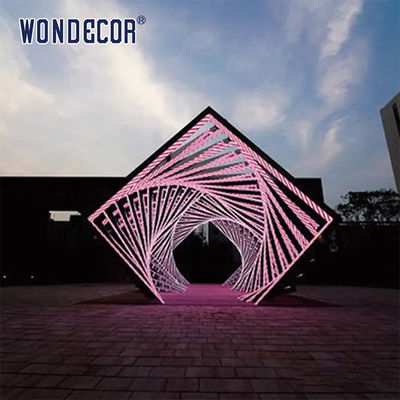 Hollow Cube Polished Steel Sculpture For Outdoor