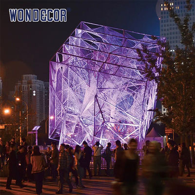 Hollow Cube Polished Steel Sculpture For Outdoor
