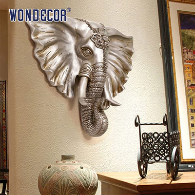 Elephant Head Decoration Metal Wall Art Sculpture Stainless Steel Modern