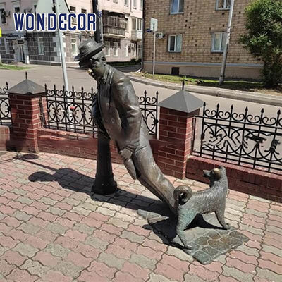 Outdoor Street Copper Garden Sculptures Art Drunkard Leaning Against A Street Lamp