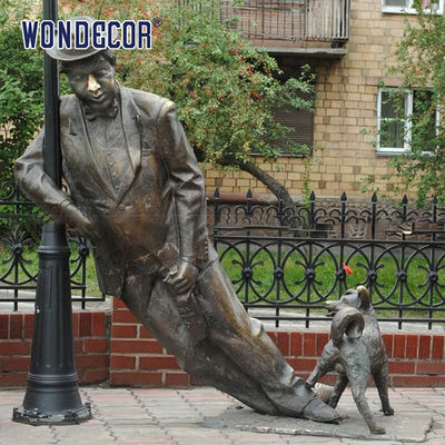 Outdoor Street Copper Garden Sculptures Art Drunkard Leaning Against A Street Lamp
