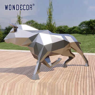 Outdoor Large Mirror Stainless Steel Sculpture Geometric Animal Art Cow