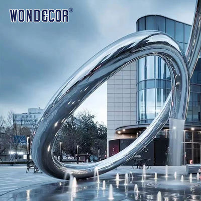Outdoor Square Large Geometric Circular Fountain Stainless Steel Sculpture