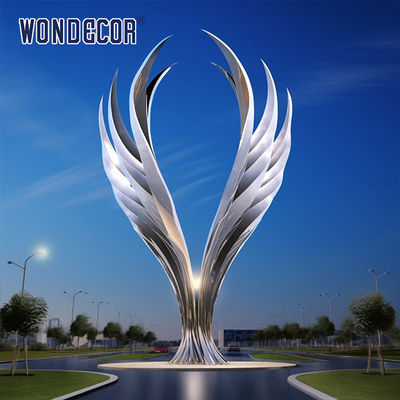 Large scale art angel wings stainless steel sculpture in the park