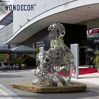 Large outdoor metal art abstract ribbon hollow letter figure stainless steel sculpture