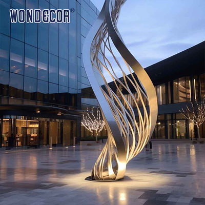 Modern Garden Mirror Metal Ribbon Art LED Light Stainless Steel Sculpture