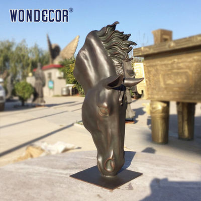 Abstract Bronze Horse Head Sculpture in Large Outdoor Square