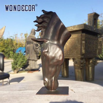 Abstract Bronze Horse Head Sculpture in Large Outdoor Square