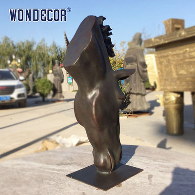 Abstract Bronze Horse Head Sculpture in Large Outdoor Square