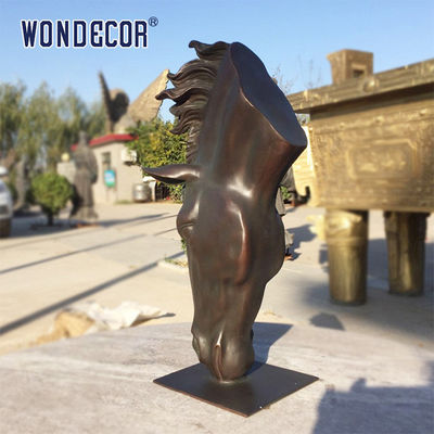 Abstract Bronze Horse Head Sculpture in Large Outdoor Square