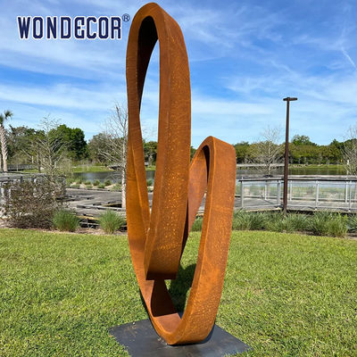 Modern Large Outdoor Abstract Ring Ribbon Weathering Steel Sculpture