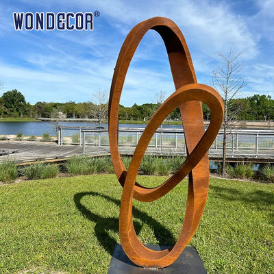 Modern Large Outdoor Abstract Ring Ribbon Weathering Steel Sculpture
