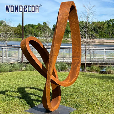 Modern Large Outdoor Abstract Ring Ribbon Weathering Steel Sculpture