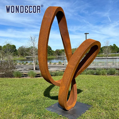 Modern Large Outdoor Abstract Ring Ribbon Weathering Steel Sculpture