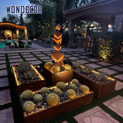 Large outdoor garden geometric cube weather resistant steel sculpture