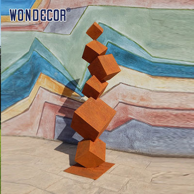 Large outdoor garden geometric cube weather resistant steel sculpture