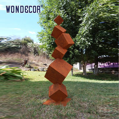 Large outdoor garden geometric cube weather resistant steel sculpture