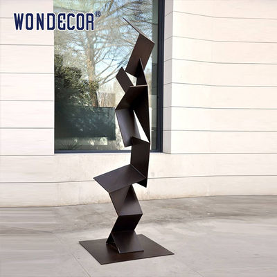 Large outdoor metal art, irregular geometry, weather resistant steel sculpture