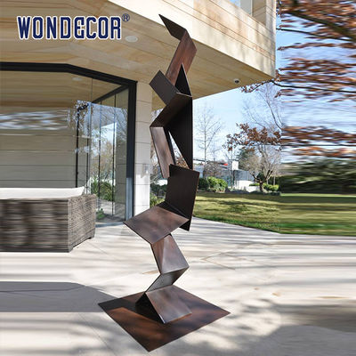 Large outdoor metal art, irregular geometry, weather resistant steel sculpture