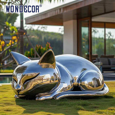 Large outdoor park metal art abstract animal cat stainless steel sculpture