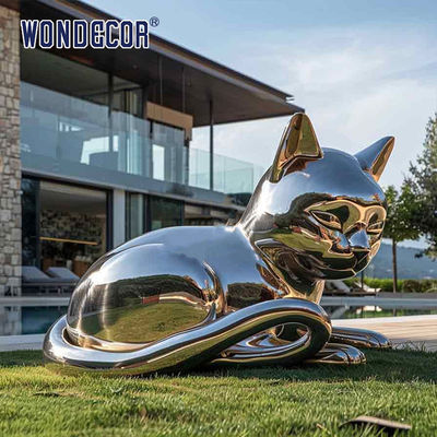 Large outdoor park metal art abstract animal cat stainless steel sculpture