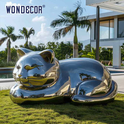 Large outdoor park metal art abstract animal cat stainless steel sculpture