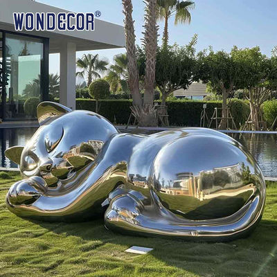 Large outdoor park metal art abstract animal cat stainless steel sculpture