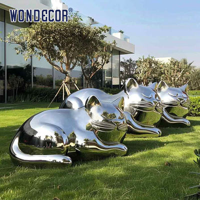 Large outdoor park metal art abstract animal cat stainless steel sculpture