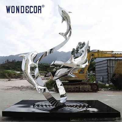 Large outdoor metal art abstract marine animal dolphin and ribbon stainless steel sculpture