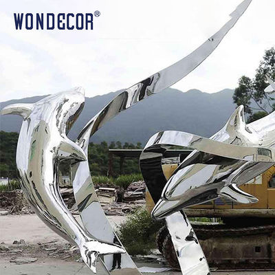 Large outdoor metal art abstract marine animal dolphin and ribbon stainless steel sculpture