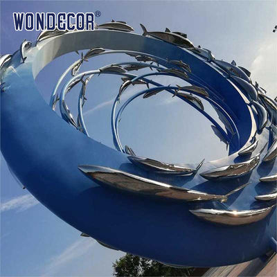 Large Outdoor Metal Art Abstract Marine Animal Swimming Fish School Stainless Steel Sculpture