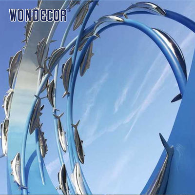 Large Outdoor Metal Art Abstract Marine Animal Swimming Fish School Stainless Steel Sculpture
