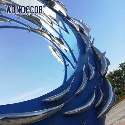 Large Outdoor Metal Art Abstract Marine Animal Swimming Fish School Stainless Steel Sculpture
