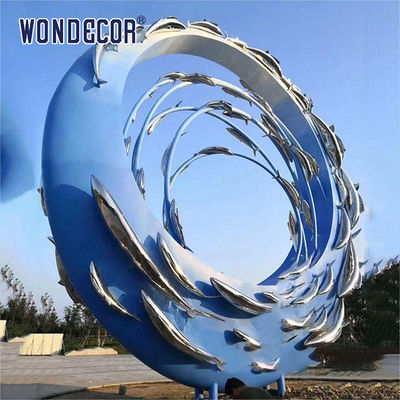 Large Outdoor Metal Art Abstract Marine Animal Swimming Fish School Stainless Steel Sculpture