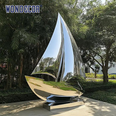 Ocean themed art decoration sculpture mirror stainless steel sailboat sculpture