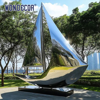 Ocean themed art decoration sculpture mirror stainless steel sailboat sculpture