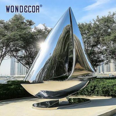 Ocean themed art decoration sculpture mirror stainless steel sailboat sculpture