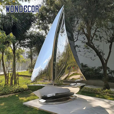 Ocean themed art decoration sculpture mirror stainless steel sailboat sculpture