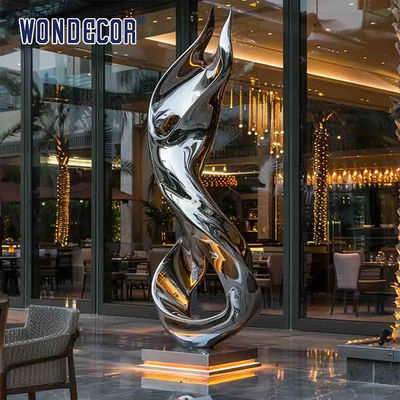 Large outdoor hotel gate forged metal abstract ribbon stainless steel sculpture