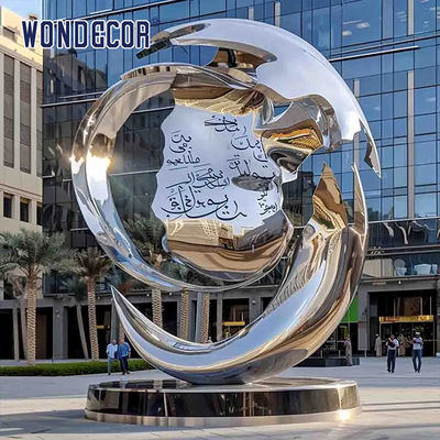 Large outdoor square forged metal abstract ring stainless steel sculpture