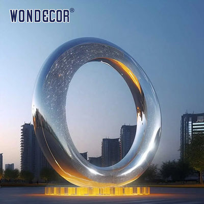 Large outdoor square forged metal modern geometry halo stainless steel sculpture